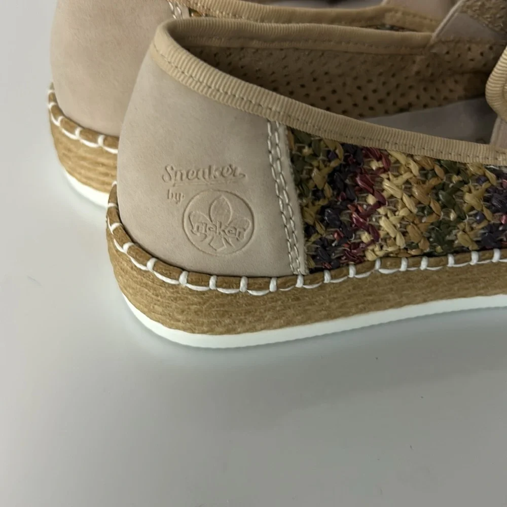 Rieker Woven Multicolor Raffia Slip-On Comfort Sneakers Leather Insole size 36